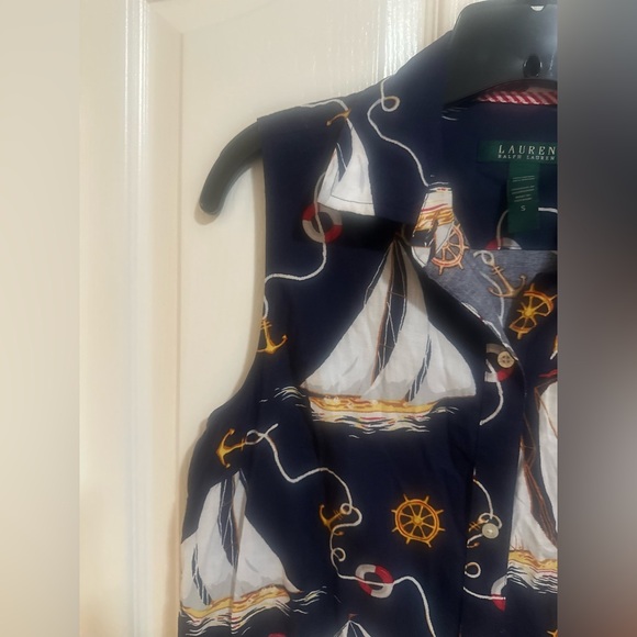 Women’s LAUREN RALPH LAUREN Nautical Sailboat Anchor Button Front Shirt Dress S. - Picture 3 of 6